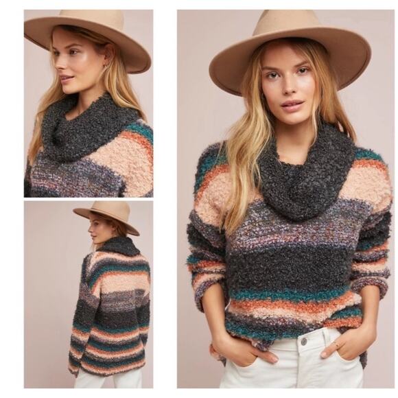 Anthropologie Sweaters - Anthropologie Moth Murray Wool Mohair Blend Stripe Fuzzy Cowl Neck Sweater Sz XS
